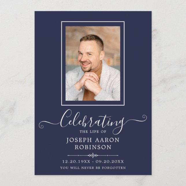 Programme Photo Célébration de la vie Ordre du service Bleu (Devant)