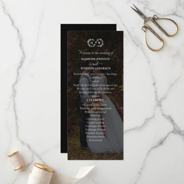 Programme Photo Mariage moderne en noir et blanc (Devant/Arrière en situation)