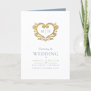 Programme Photographie du coeur monogramme or gris bleu mari