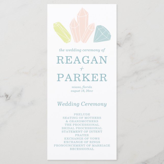 Programme Pierres Gem Moderne Pastel Green Mariage (Devant)