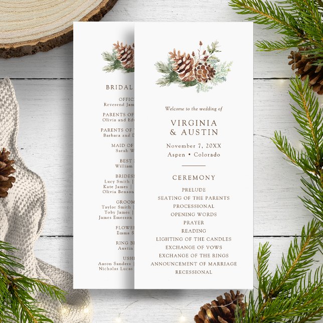 Programme Pin Élégant (Elegant White Watercolor Evergreen Pine Wedding Program by Painted Paperie
)