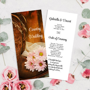 Programme Pink Daisies Cowboy Boots Country Wedding Program