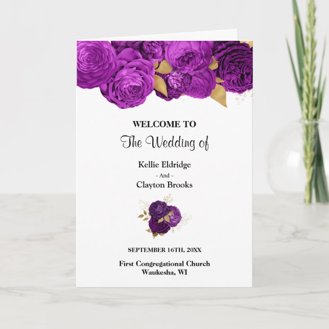Programme Plié Mariage Floral Purple Et Or (Devant)