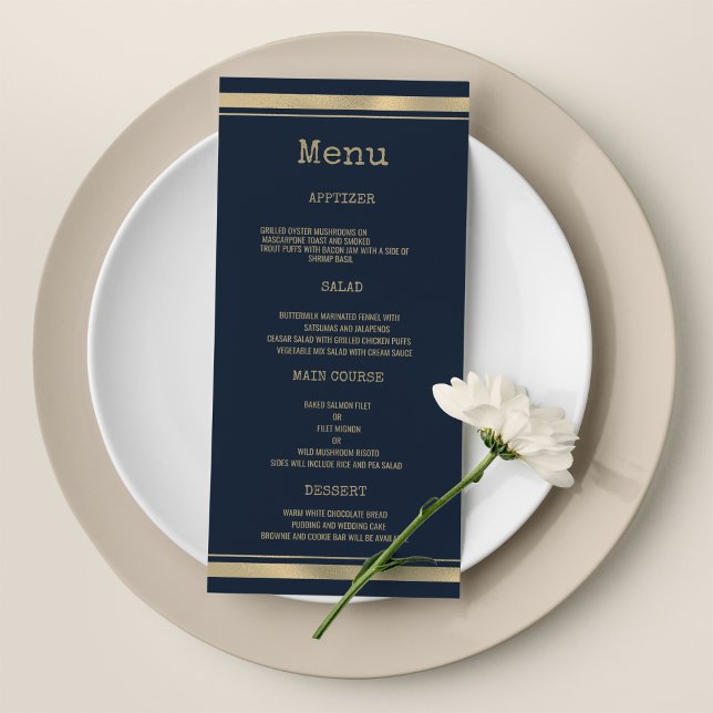 Programme Police de police de caractères Mariage de la machi (Navy blue gold typewriter font Wedding Menu)