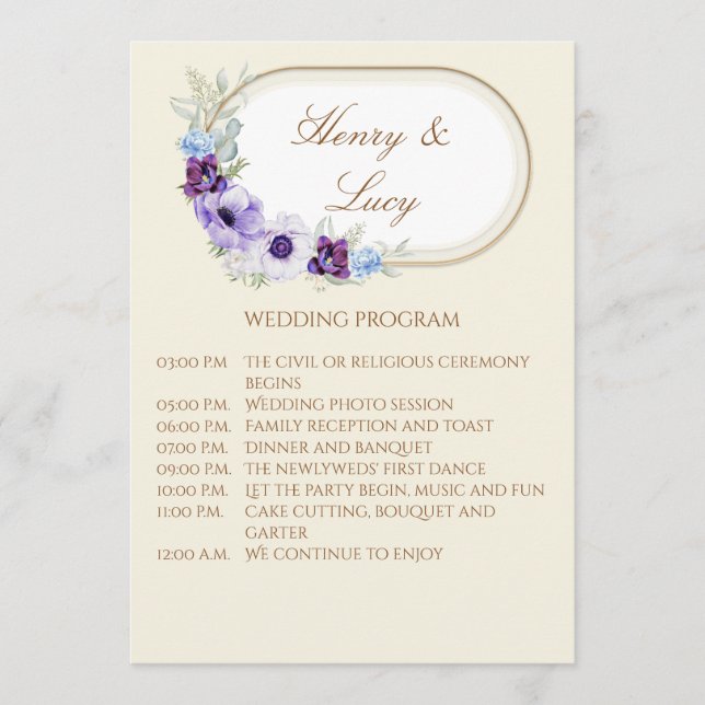 Programme Programa planoLilac and Violet Floral Cream Garden (Devant)