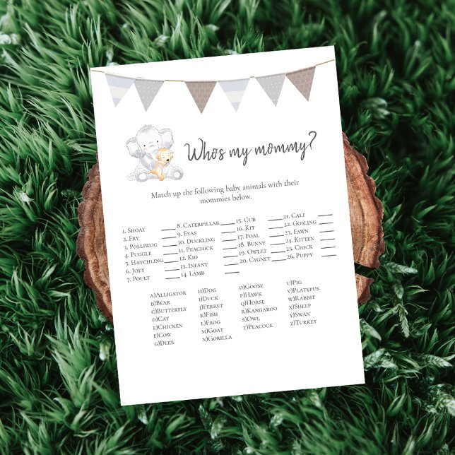 Programme Qui est ma maman jeu Baby Elephant Card (Créateur téléchargé)