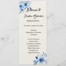 Quinceanera blue double side program card