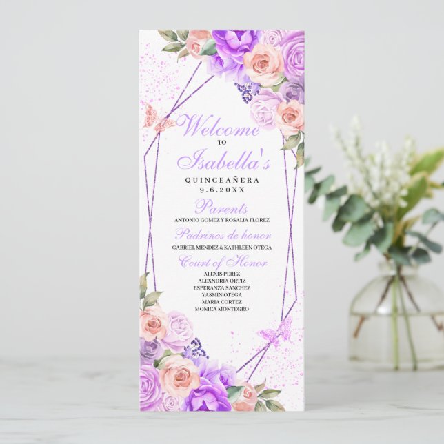 Programme Quinceanera Floral Rose & Purple (Debout devant)