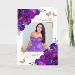 Programme Quinceanera Florale Or Purplé Papillons Tiara
