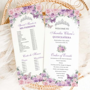 Programme Quinceañera florale rose violet Ordre des événemen