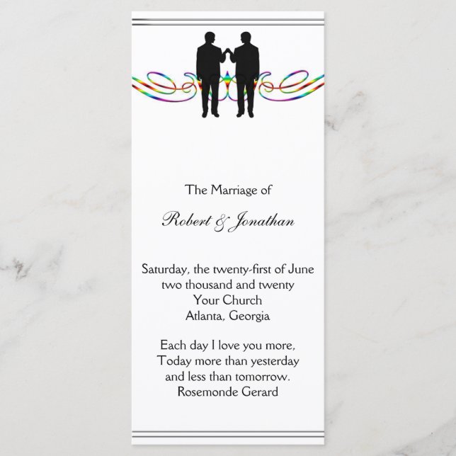 Programme Rainbow Elegance Groom Gay Wedding Program (Devant)