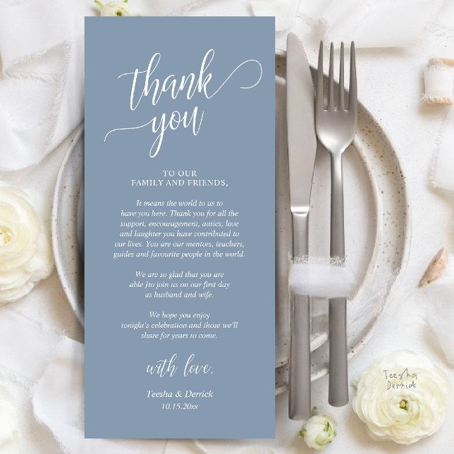 Programme Réception de mariage moderne et classique (Modern Classy Wedding Dinner Thank You Card Reception brunch lunch in dusty blue)