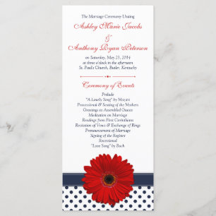 Programme Red Gerbera Daisy Marine Polka Dot Wedding Program
