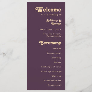 Programme Rétro moderne Dark Purple Cream Wedding Programm