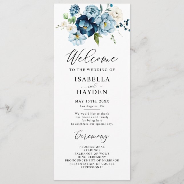 Programme Romantique Marine bleu Floral Mariage Appartement  (Devant)