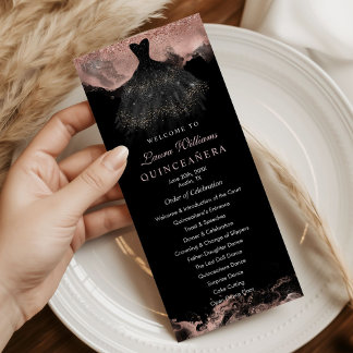 Programme Rose Gold & Black Quinceañera Order of Events