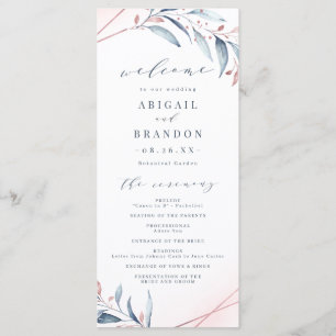 Programme Rose Gold Dusty Blue Greenery Mariage géométrique