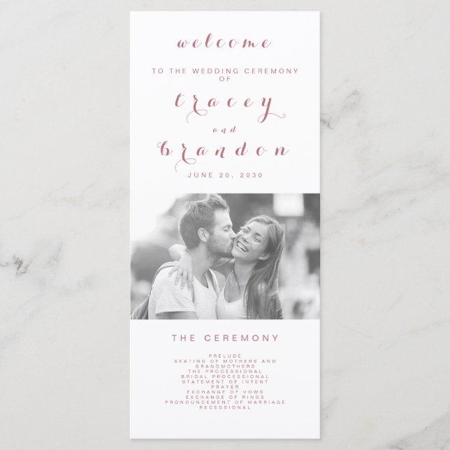 Programme Rose Gold Simple Script Modern Photo Mariage (Devant)