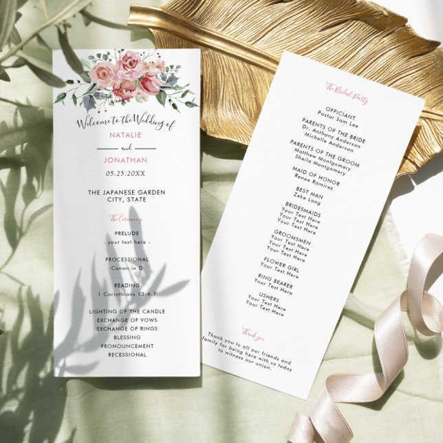 Programme Rose rose aquarelle fleurs florales mariage (Créateur téléchargé)