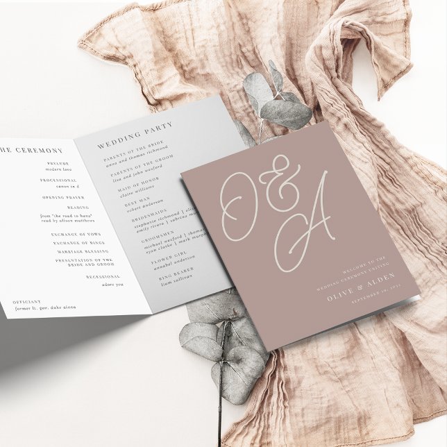 Programme Rose Taupe | Mariage de monogramme de filigrane de (Créateur téléchargé)