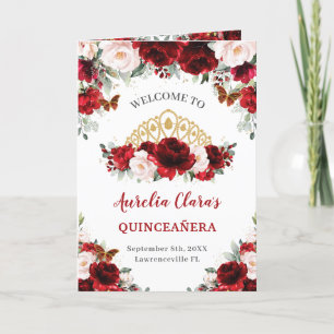 Programme Rouge Blush Floral Or Quinceañera Ordre des événem