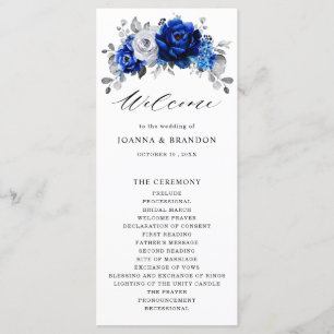 Programme Royal Bleu Blanc Argent Métallo Mariage Floral