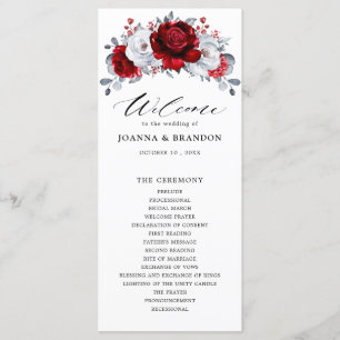 Programme Royal Rouge Blanc argent métal Mariage floral