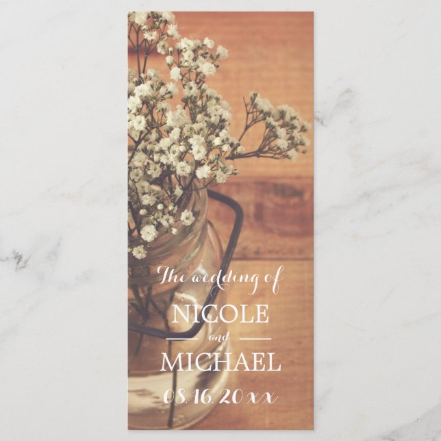 Programme Rustic Baby's Breath Mason Jar Wedding Wedding Pro (Devant)