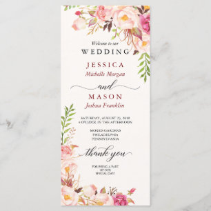 Programme Rustic Blush Burgundy Wedding Program