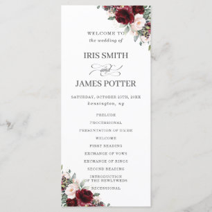 Programme Rustic Blush Pink Bourgogne Floral Wedding Program