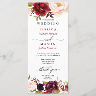 Programme Rustic Marsala Burgundy Wedding Program