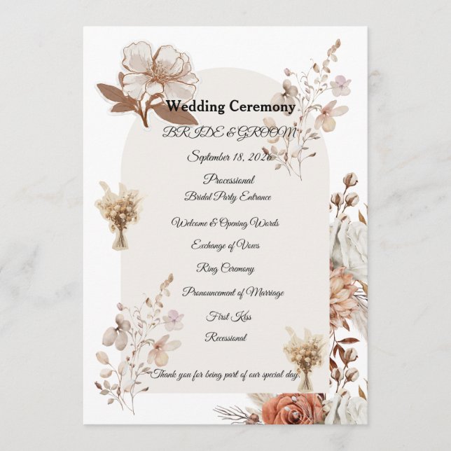 Programme Rustic Neutral Wedding Program (Devant)