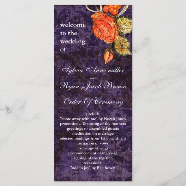 Programme Rustique Chic Purple Vintage Rose Mariage (Devant)