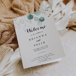 Programme Rustique Eucalyptus Gold Floral Mariage plié