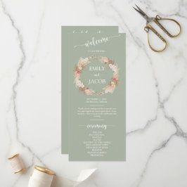 Programme Sage Green Boho Floral Wreath Mariage Flat Program