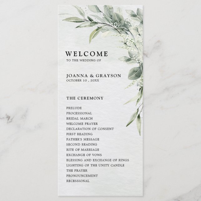 Programme Sage Green Eucalyptus Minimaliste Mariage botaniqu (Devant)