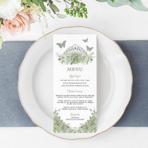 Programme Sage Green Floral Argent Quinceanera Anniversaire