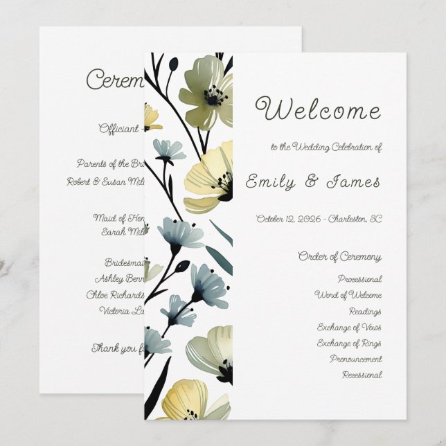 Programme Sage Green & Soft Yellow Botanical Weddin (Devant / Derrière)