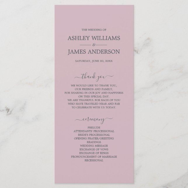 Programme Script Chic Pastel Purple Simple Minimal Mariage (Devant)
