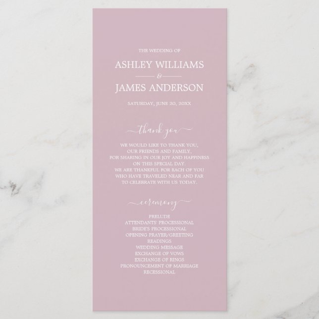 Programme Script Chic Pastel Purple Simple Minimal Mariage (Devant)
