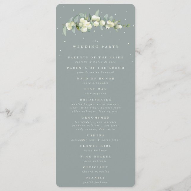 Programme Seafoam Green Snowberry+Eucalyptus Stem Mariage (Dos)