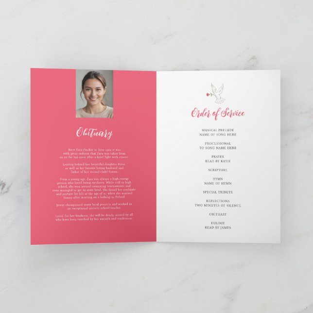 Programme Service commémoratif funérailles colombe rose roug (Intérieur)