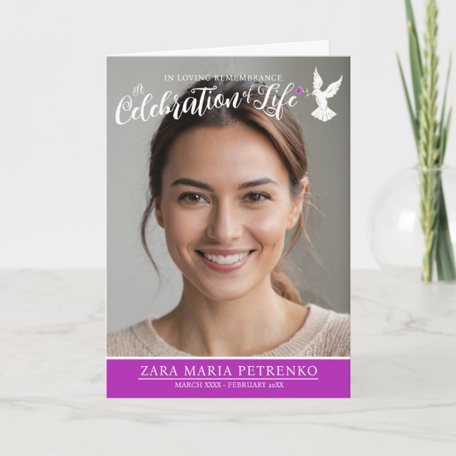 Programme Service commémoratif funérailles colombe violet ro (Devant)