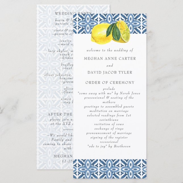 Programme Sicilienne Carrelage Bleu Méditerranéen Citrons Ma (Devant / Derrière)