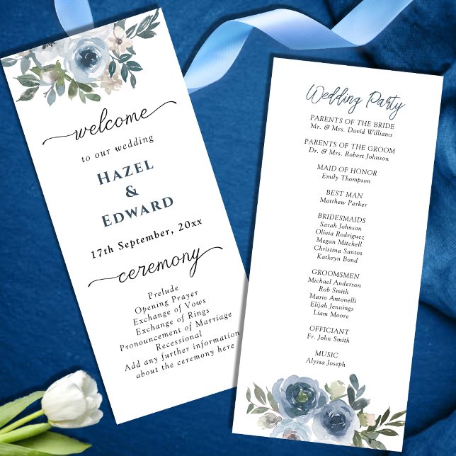 Programme Simple Dusty bleu Aquarelle Mariage (Créateur téléchargé)