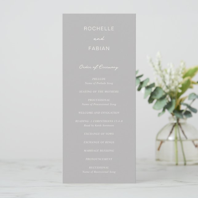Programme Simple Élégant Mariage Gris (Debout devant)