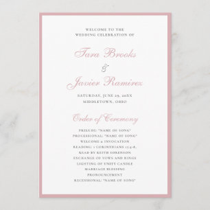 Programme Simple Élégant Rose Poussiéreux Mariage Formel