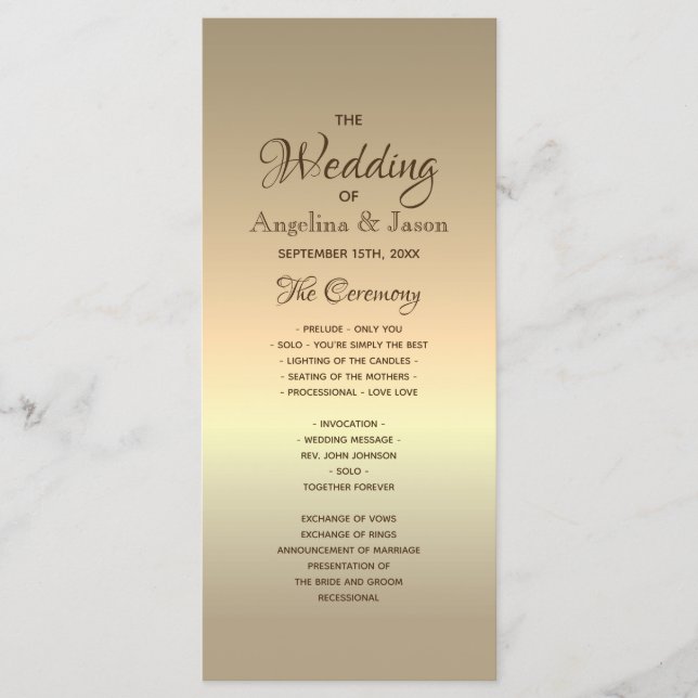 Programme Simple Mariage en Feuille d'Or (Devant)