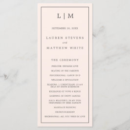 Programme Simple Monogramme Rose Pâle Mariage Élégant