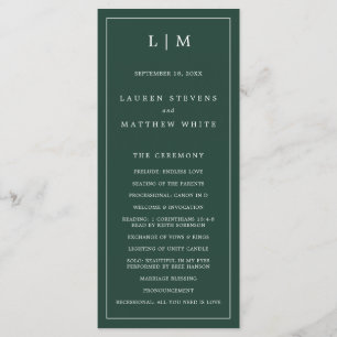 Programme Simple Monogramme Vert de Forêt Mariage Élégant